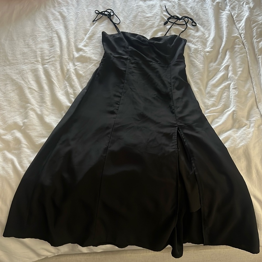 Black Midi Dress with side leg slit.